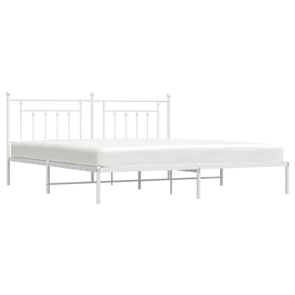 White Metal Bed Frame with Headboard - 200x200cm, No Mattress