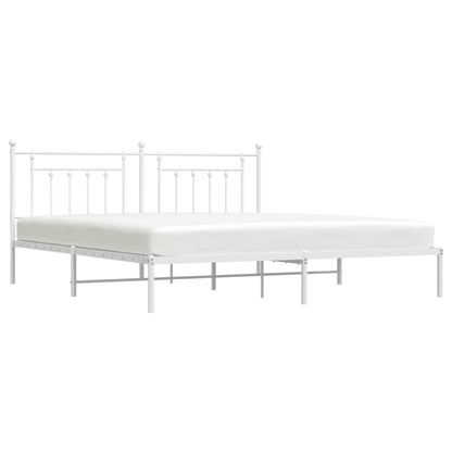 White Metal Bed Frame with Headboard - 200x200cm, No Mattress