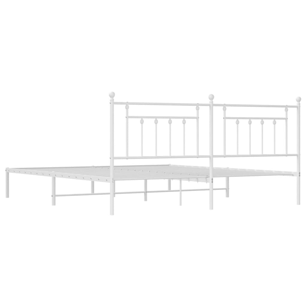White Metal Bed Frame with Headboard - 200x200cm, No Mattress