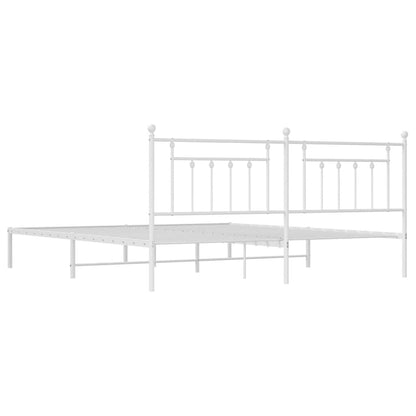 White Metal Bed Frame with Headboard - 200x200cm, No Mattress