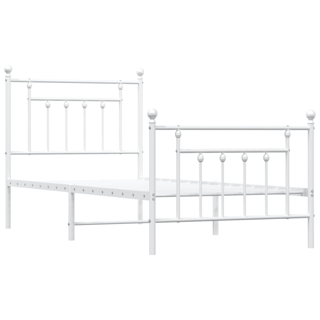 White Metal Bed Frame with Footboard, 80x200cm - Sleek & Durable