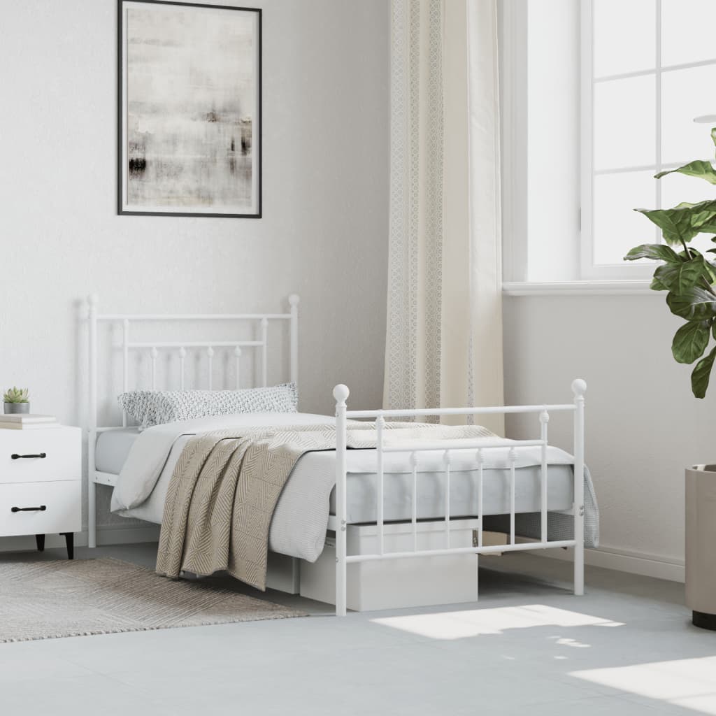 White Metal Bed Frame with Footboard, 80x200cm - Sleek & Durable