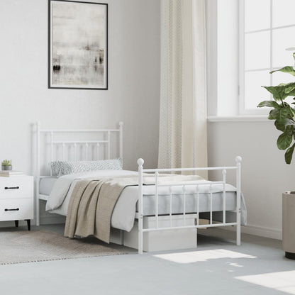 White Metal Bed Frame with Footboard, 80x200cm - Sleek & Durable