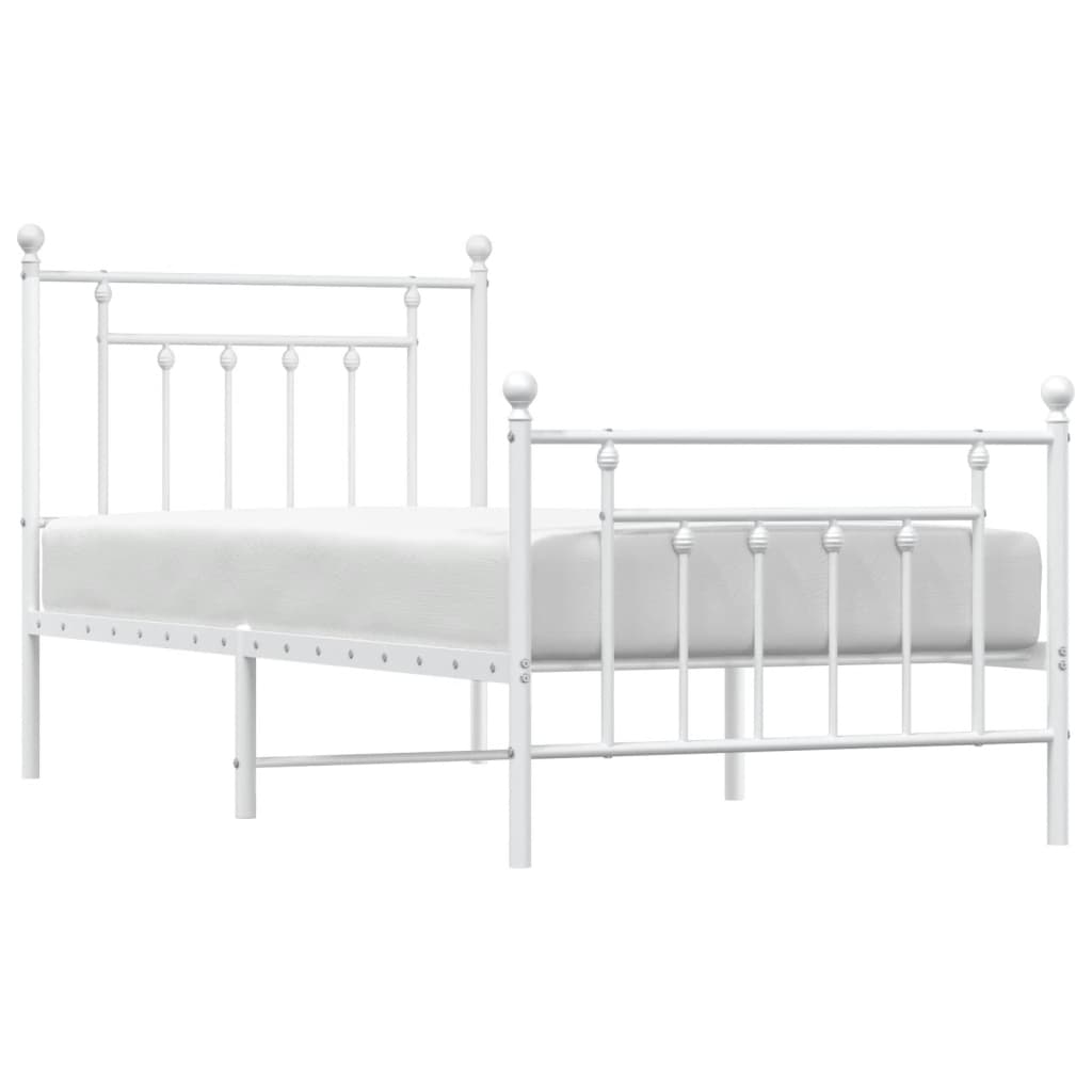 White Metal Bed Frame with Footboard, 80x200cm - Sleek & Durable