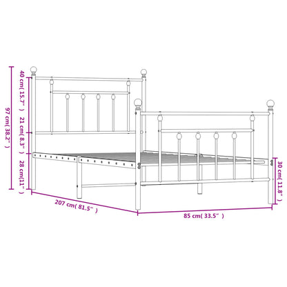White Metal Bed Frame with Footboard, 80x200cm - Sleek & Durable