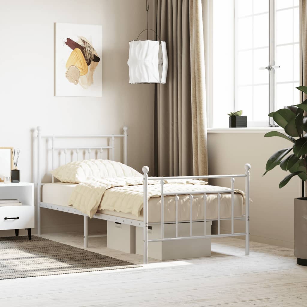 White Metal Bed Frame with Footboard, 80x200cm - Sleek & Durable