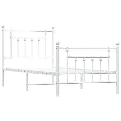 White Metal Bed Frame with Footboard, 90x190cm - No Mattress
