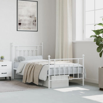 White Metal Bed Frame with Footboard, 90x190cm - No Mattress