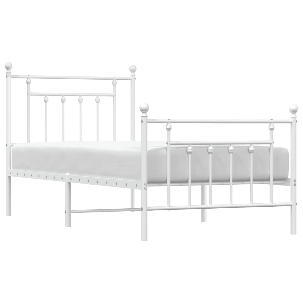 White Metal Bed Frame with Footboard, 90x190cm - No Mattress