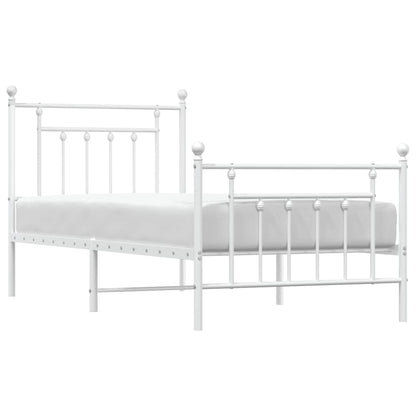White Metal Bed Frame with Footboard, 90x190cm - No Mattress