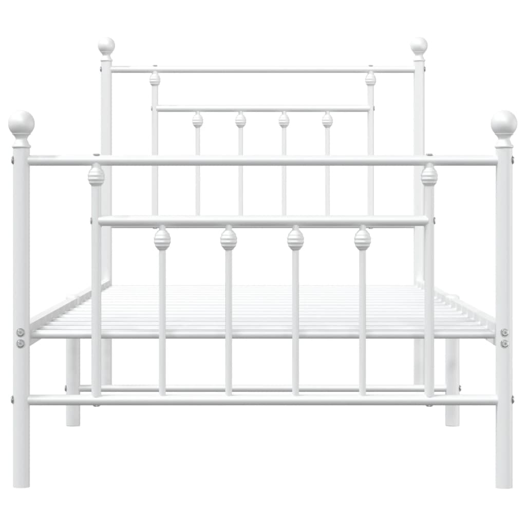 White Metal Bed Frame with Footboard, 90x190cm - No Mattress