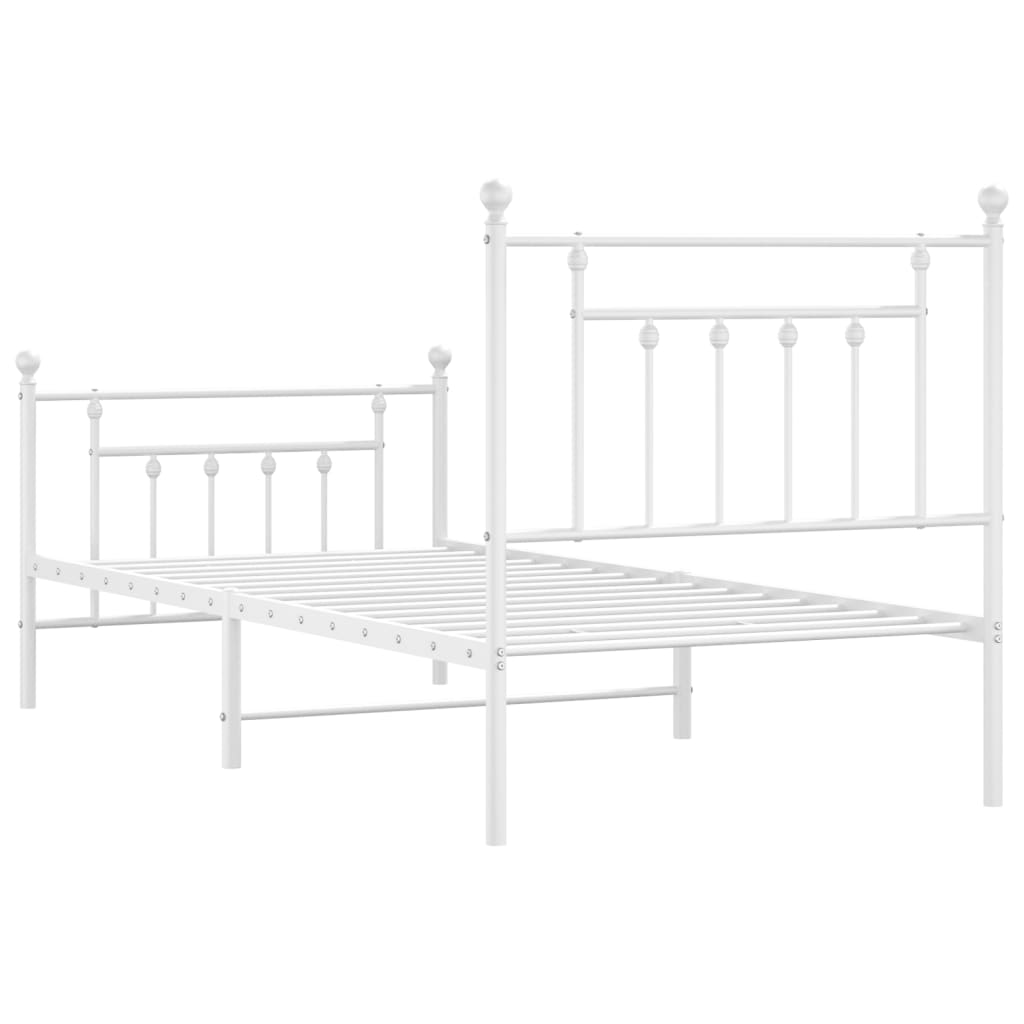 White Metal Bed Frame with Footboard, 90x190cm - No Mattress