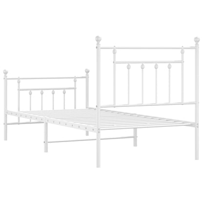 White Metal Bed Frame with Footboard, 90x190cm - No Mattress