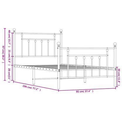 White Metal Bed Frame with Footboard, 90x190cm - No Mattress