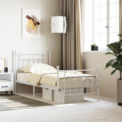 White Metal Bed Frame with Footboard, 90x190cm - No Mattress