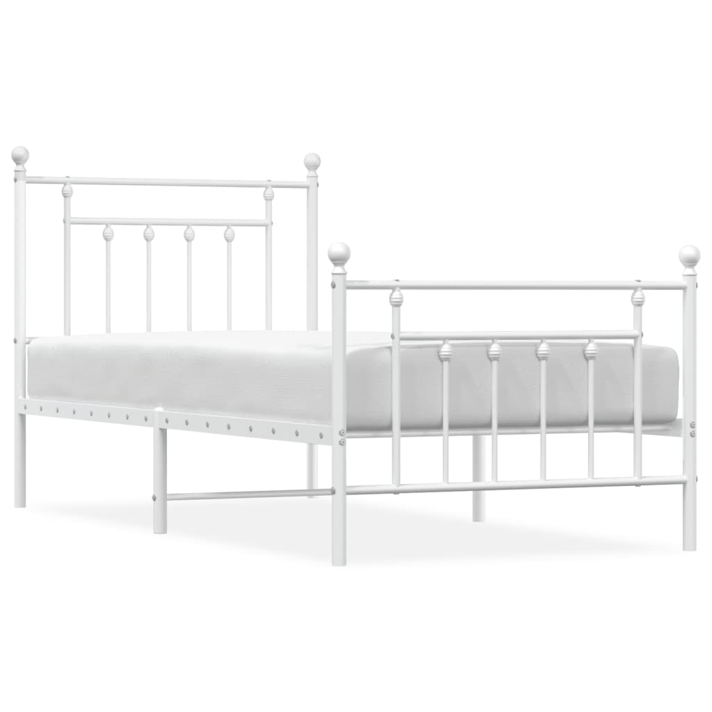 White Metal Bed Frame with Footboard - 90x200cm, No Mattress