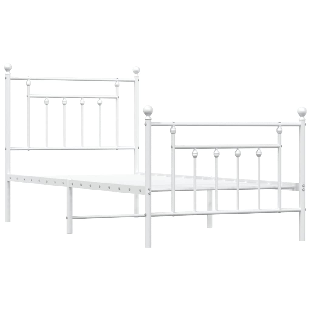 White Metal Bed Frame with Footboard - 90x200cm, No Mattress