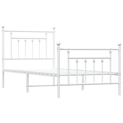 White Metal Bed Frame with Footboard - 90x200cm, No Mattress