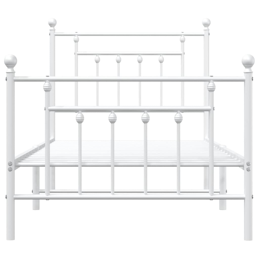 White Metal Bed Frame with Footboard - 90x200cm, No Mattress