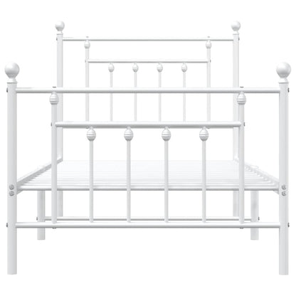 White Metal Bed Frame with Footboard - 90x200cm, No Mattress