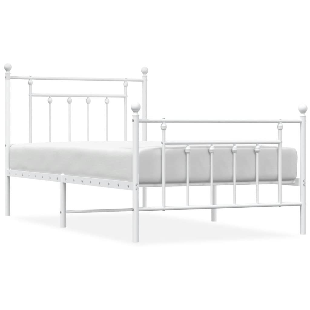 White Metal Bed Frame with Footboard, 100x190cm - No Mattress Included