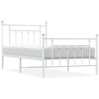 White Metal Bed Frame with Footboard, 100x190cm - No Mattress Included