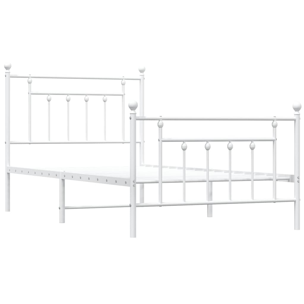 White Metal Bed Frame with Footboard, 100x190cm - No Mattress Included