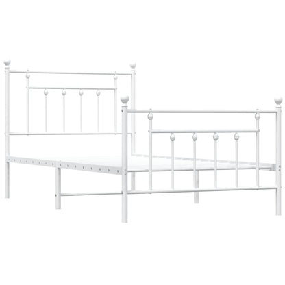 White Metal Bed Frame with Footboard, 100x190cm - No Mattress Included