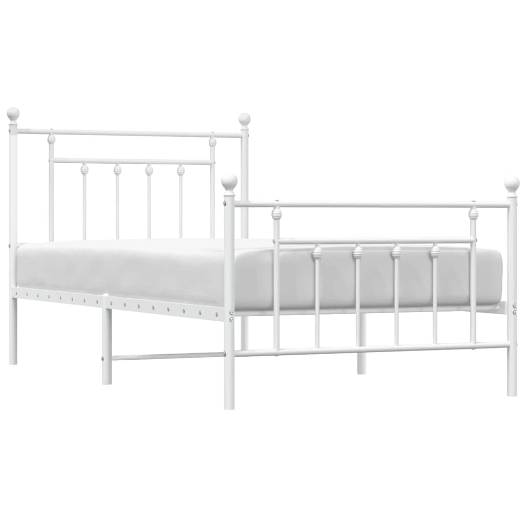 White Metal Bed Frame with Footboard, 100x190cm - No Mattress Included