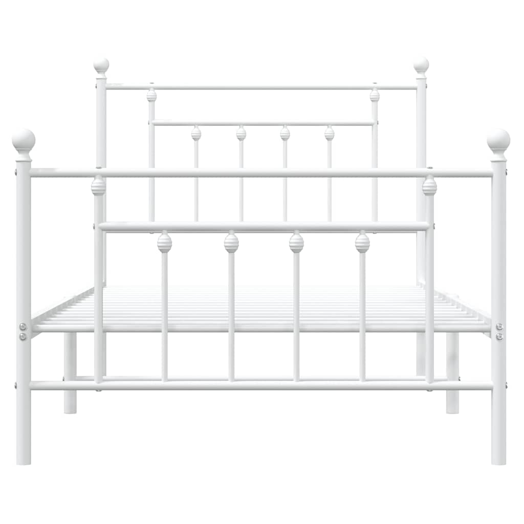 White Metal Bed Frame with Footboard, 100x190cm - No Mattress Included