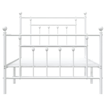 White Metal Bed Frame with Footboard, 100x190cm - No Mattress Included