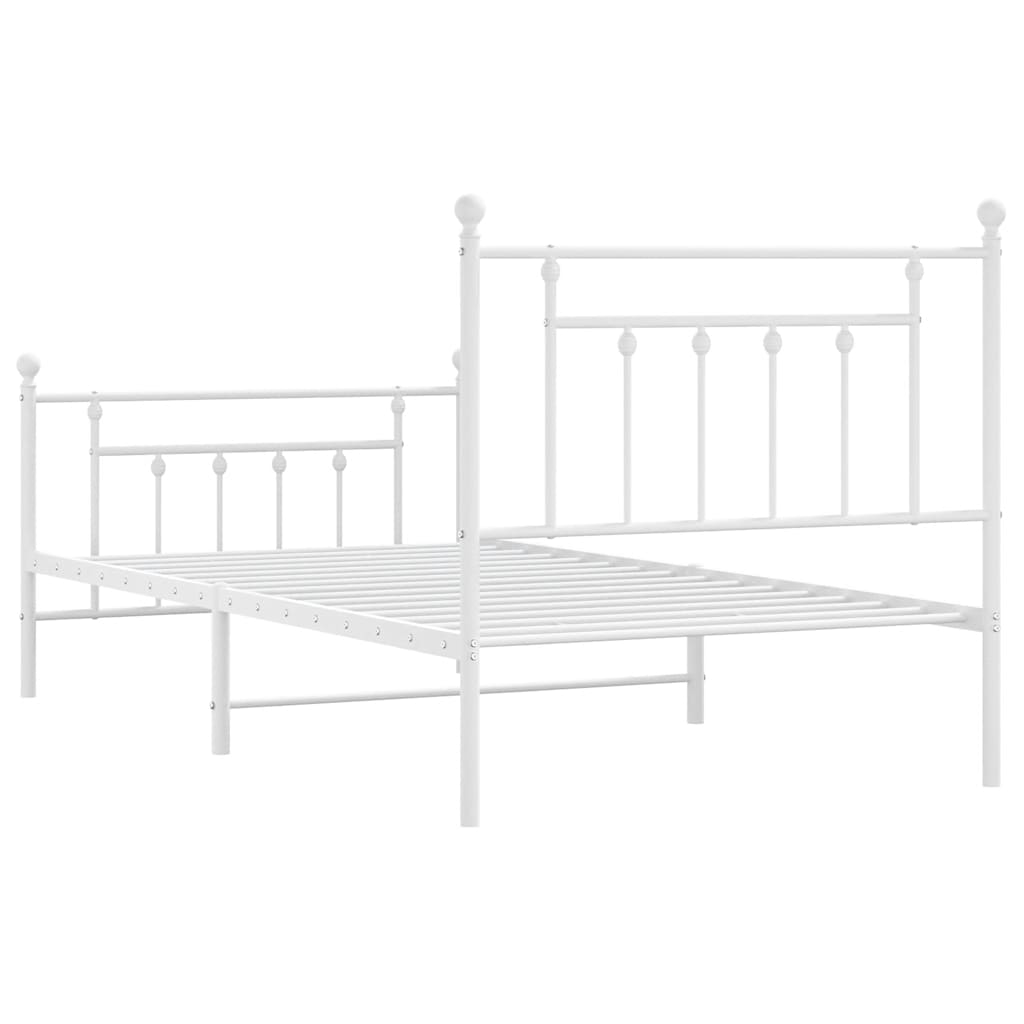 White Metal Bed Frame with Footboard, 100x190cm - No Mattress Included