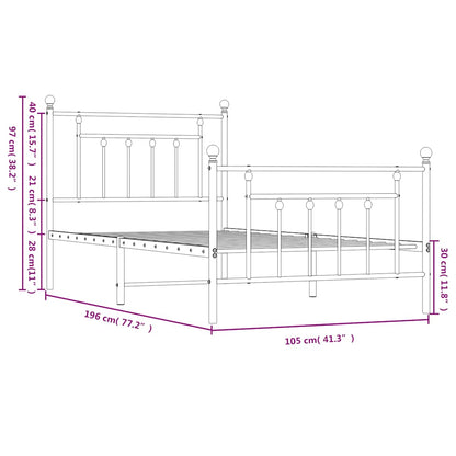 White Metal Bed Frame with Footboard, 100x190cm - No Mattress Included