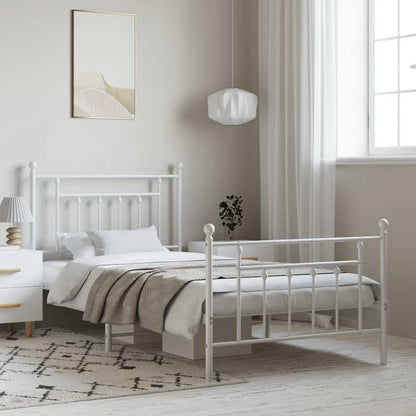 White Metal Bed Frame with Footboard, 100x190cm - No Mattress Included