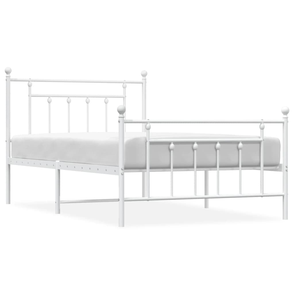 White Metal Bed Frame with Footboard - 100x200cm | No Mattress