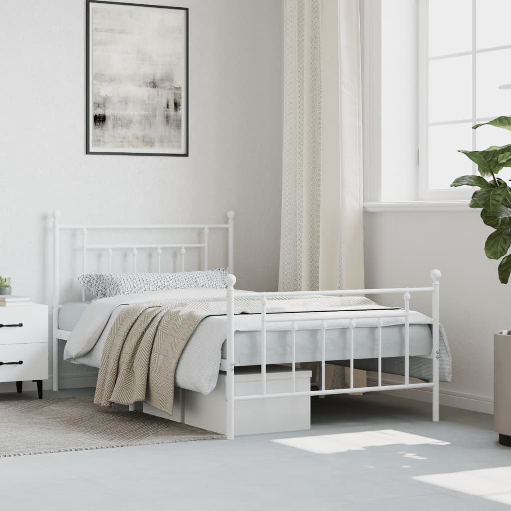 White Metal Bed Frame with Footboard - 100x200cm | No Mattress