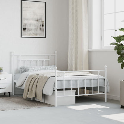 White Metal Bed Frame with Footboard - 100x200cm | No Mattress