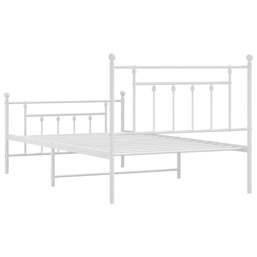 White Metal Bed Frame with Footboard - 100x200cm | No Mattress