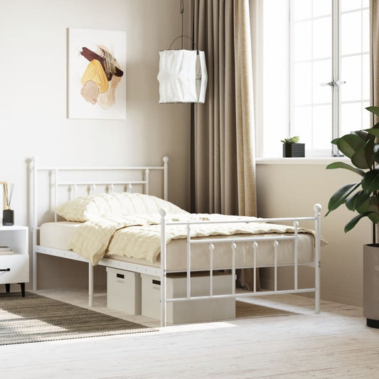 White Metal Bed Frame with Footboard - 100x200cm | No Mattress