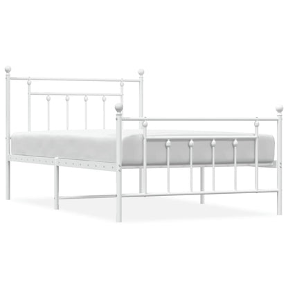 Metal Bed Frame without Mattress with Footboard White 107x203cm