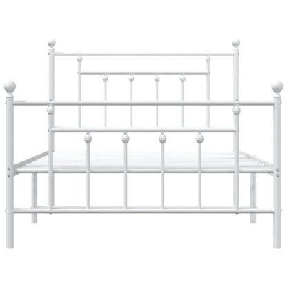 Metal Bed Frame without Mattress with Footboard White 107x203cm