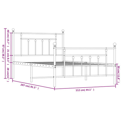 Metal Bed Frame without Mattress with Footboard White 107x203cm