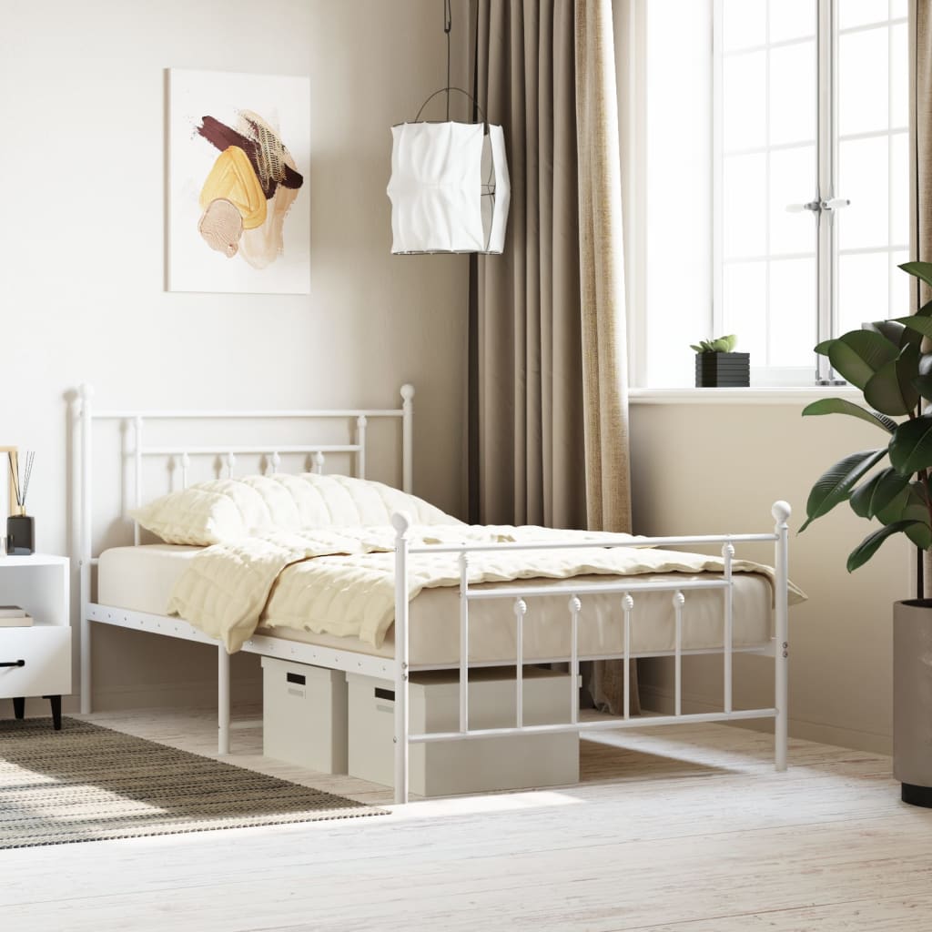 Metal Bed Frame without Mattress with Footboard White 107x203cm