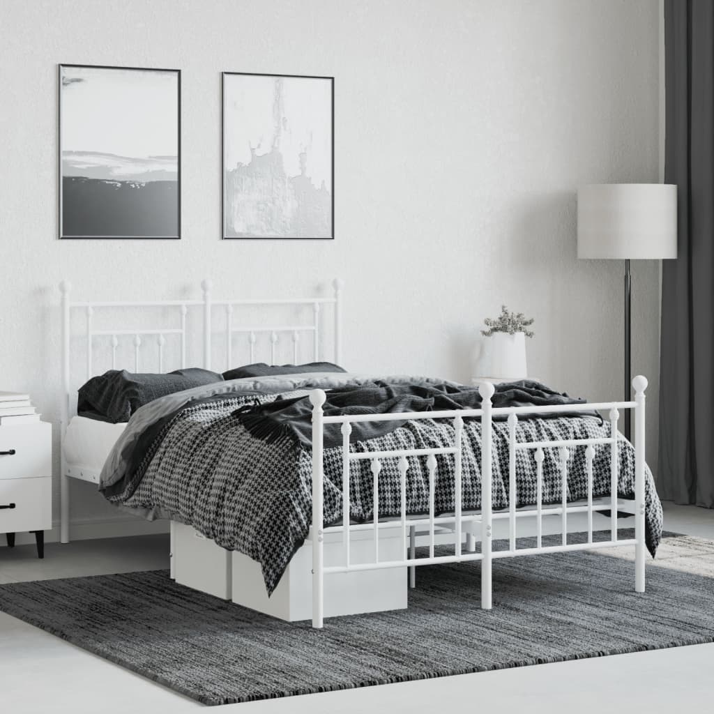White Metal Bed Frame with Footboard - 120x190cm, Stylish & Durable