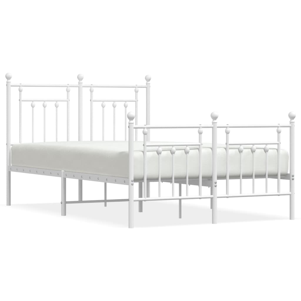 White 120x200cm Metal Bed Frame with Footboard - No Mattress Included