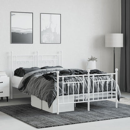 White 120x200cm Metal Bed Frame with Footboard - No Mattress Included