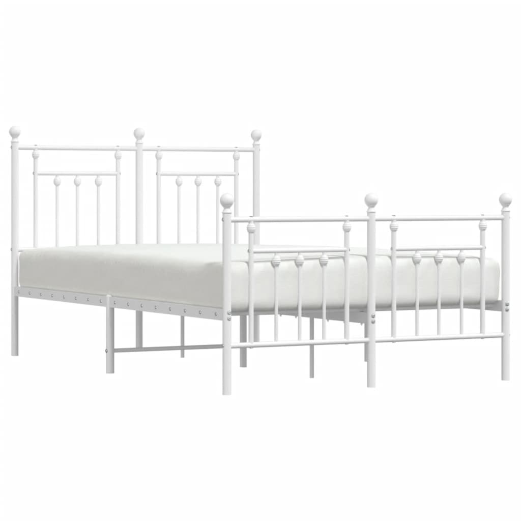 White 120x200cm Metal Bed Frame with Footboard - No Mattress Included