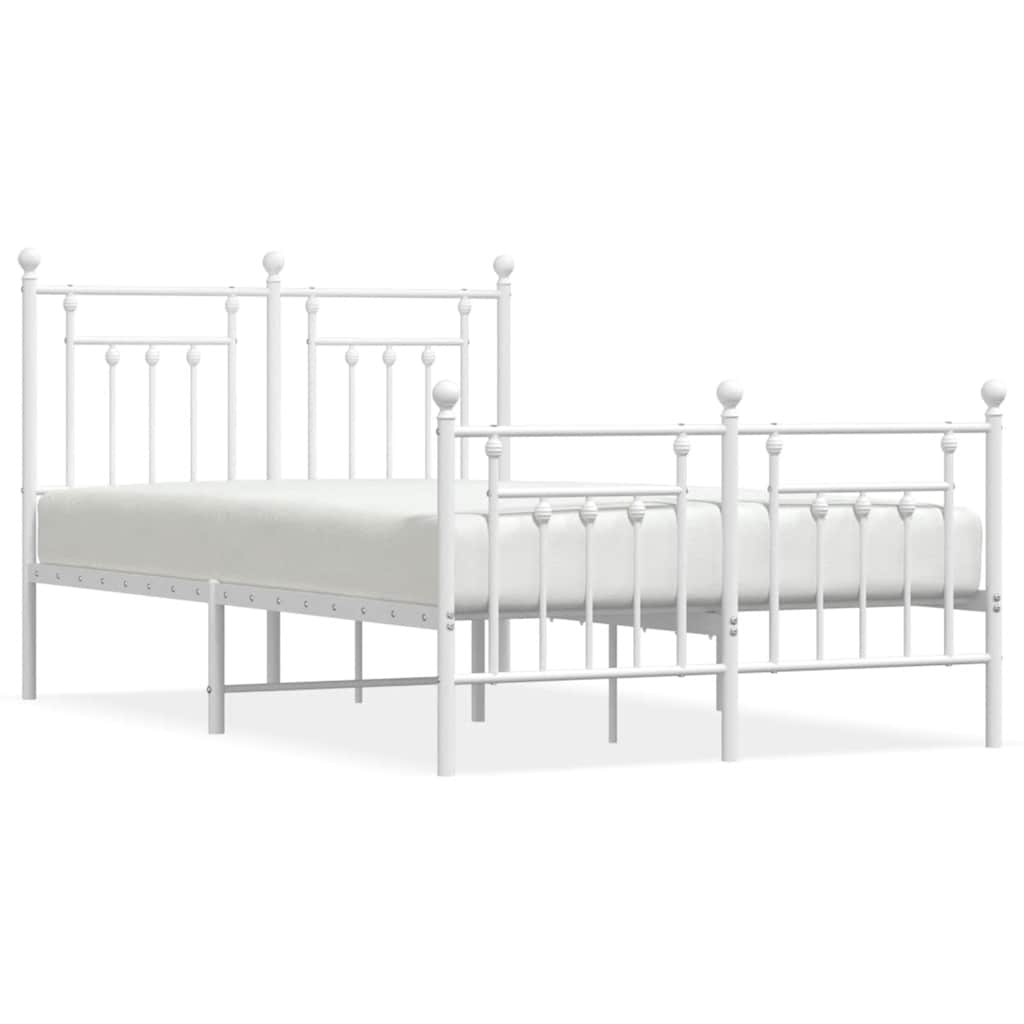 White Metal Bed Frame with Footboard 135x190cm - No Mattress Included