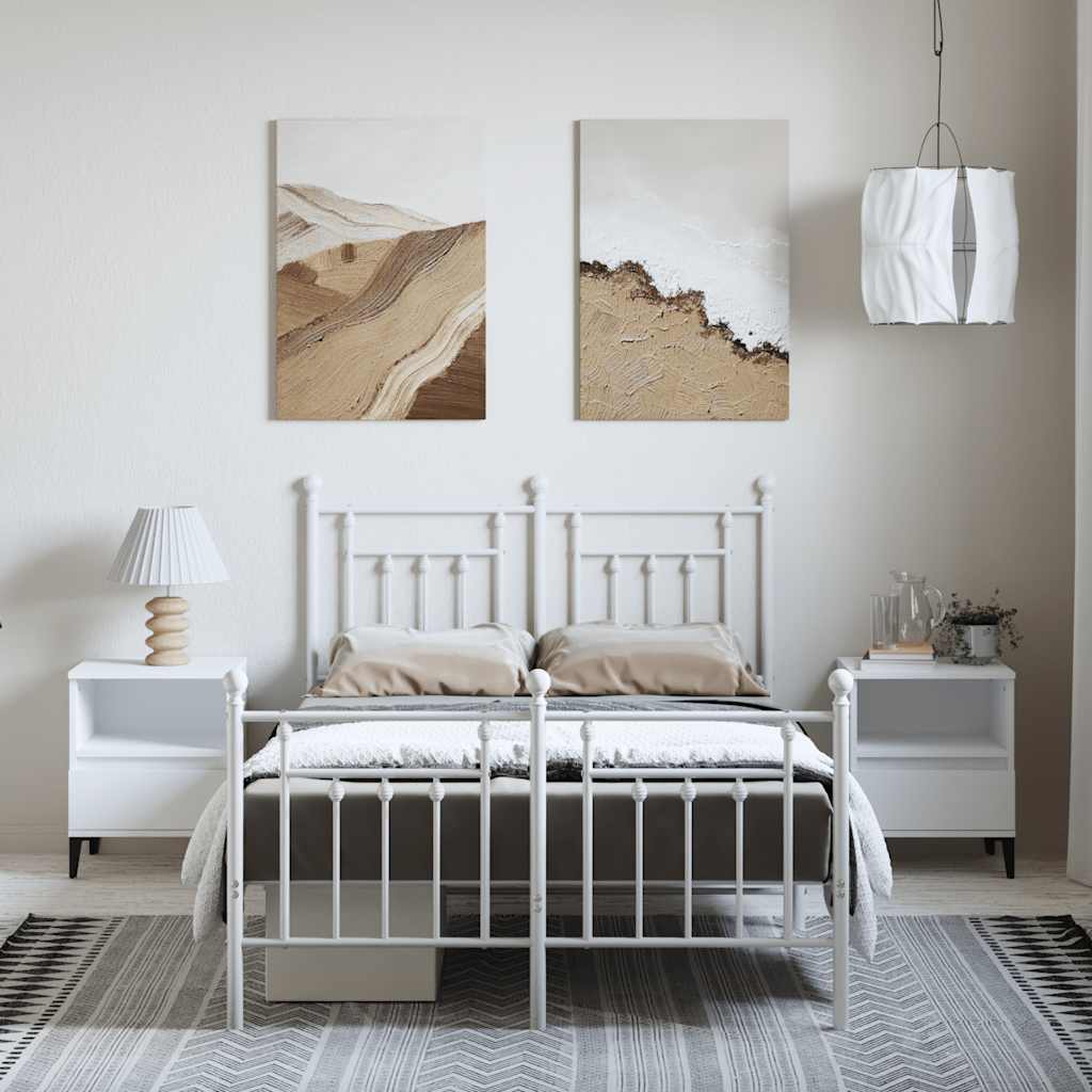 White Metal Bed Frame with Footboard 135x190cm - No Mattress Included