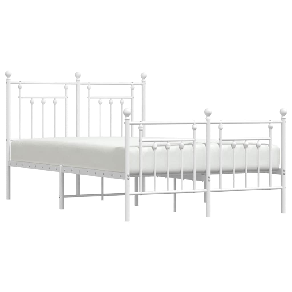 White Metal Bed Frame with Footboard 135x190cm - No Mattress Included